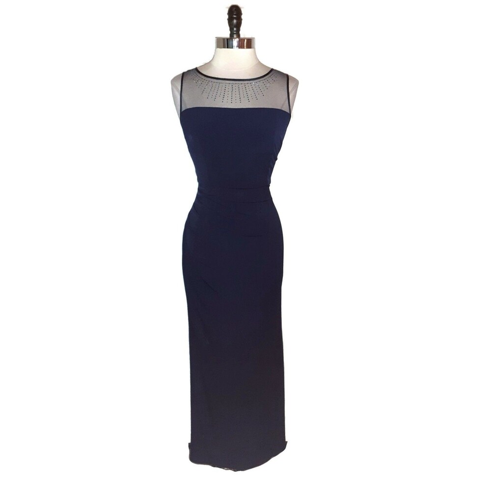 ELIZA J Size 8 Maxi Dress Navy Blue Sparkles Sleeveless Stretch Knit